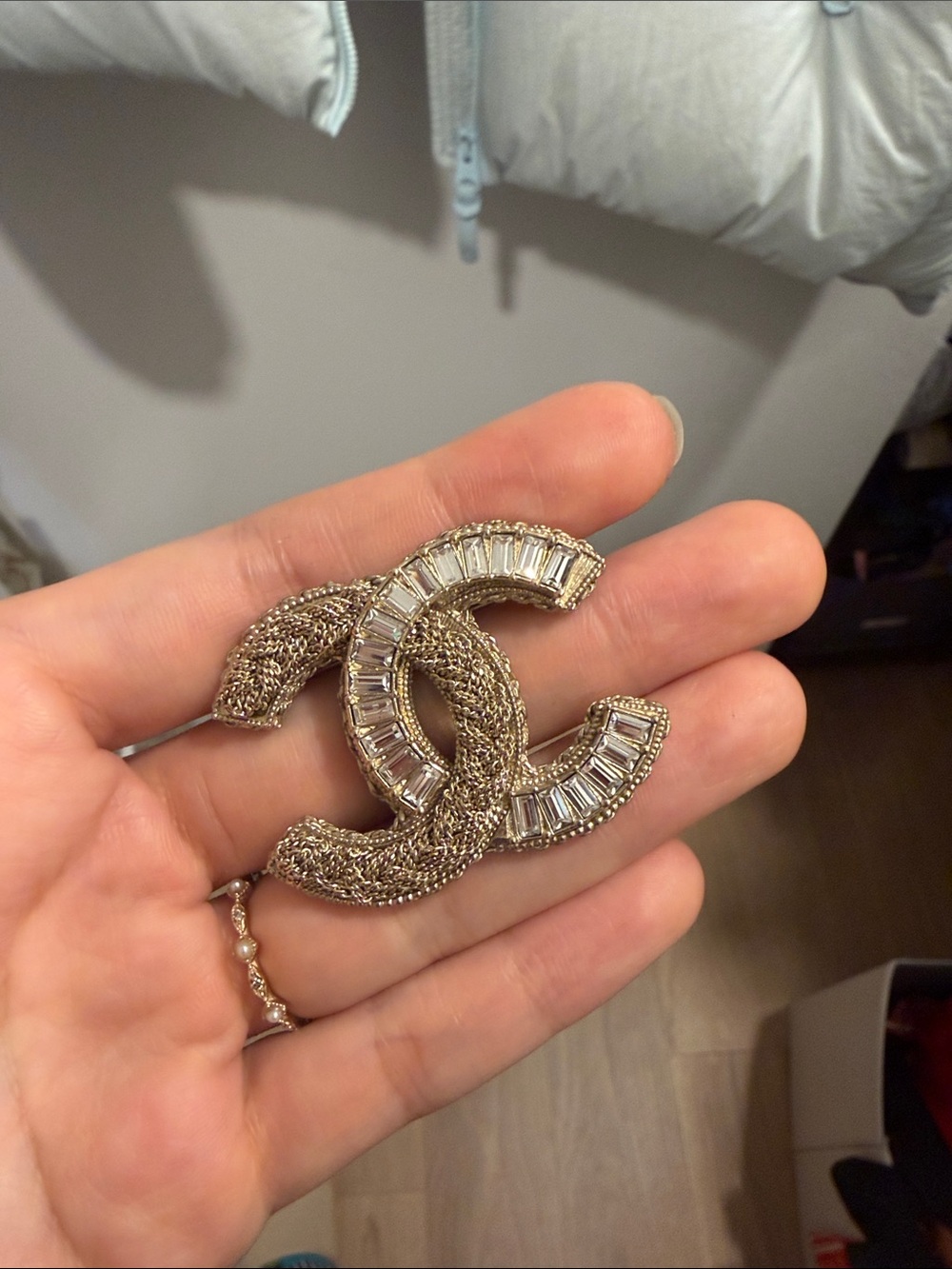 Chanel Gold-Tone Crystal Double-C Logo Brooch